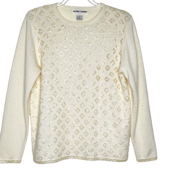 ALFRED DUNNER Vintage Sequin Embellished Long Sleeve Sweater Knit Cream Size S - Picture 2 of 8